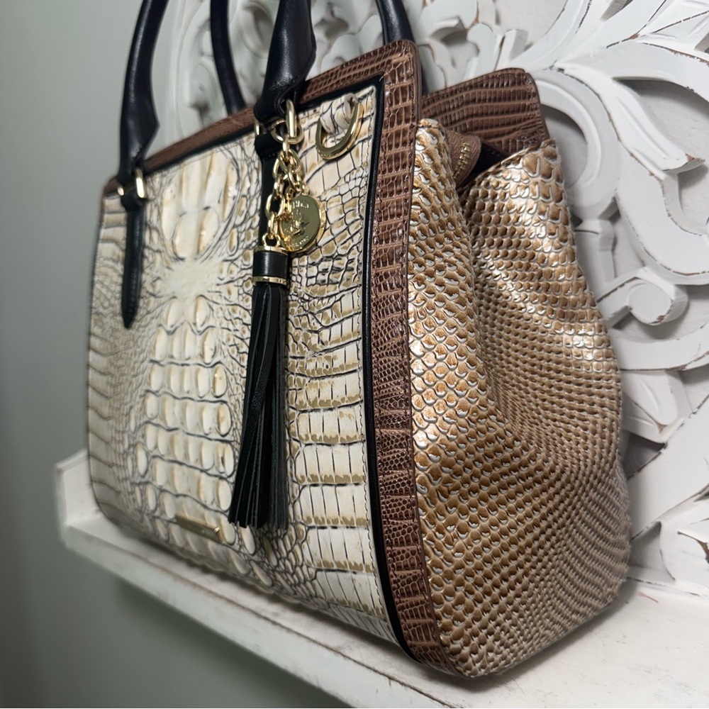 Brahmin Small Finley Satchel Timeless Taupe Skien Melbourne Leather - Picture 5 of 10